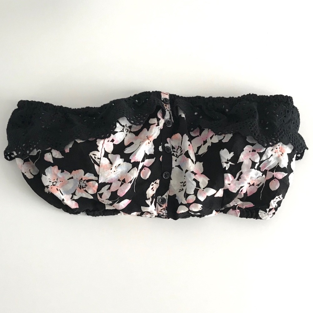 Kendall & Kylie Black Floral Bandeau Tube Top